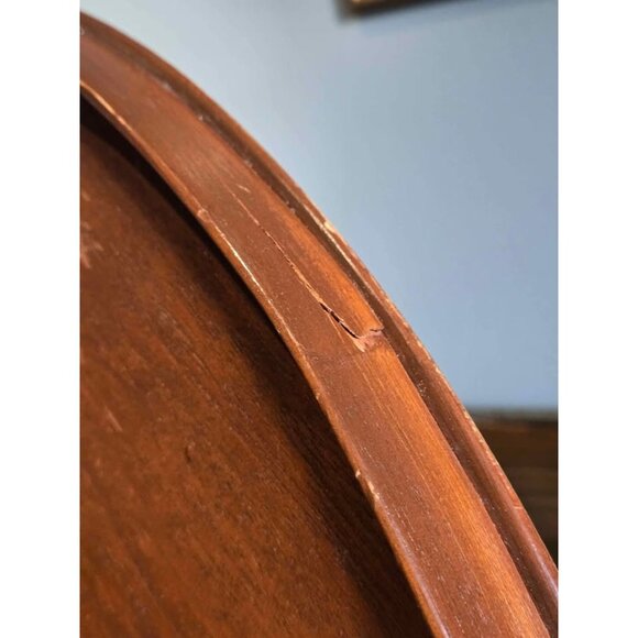 Handmade Vintage Marquetry Inlaid Wood Tea Tray with Brass Handles - Picture 4 of 10